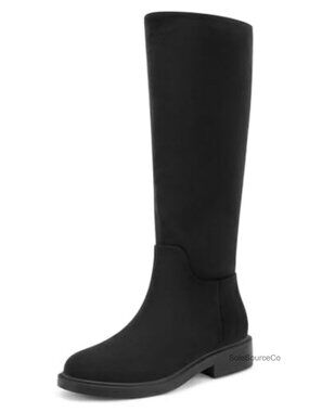 Faux Suede Knee High Boots Flat Low Block Heel Side Zip Riding Tall Boots